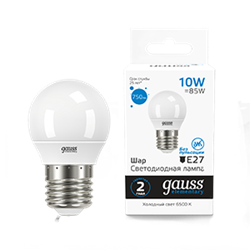 Gauss Лампа Elementary Шар 10W 750lm 6500K Е27 LED 53230 - фото 89752