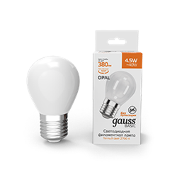 Gauss Лампа Basic Filament Шар 4,5W 380lm 2700К Е27 milky LED 1055215 - фото 89790