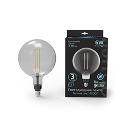 Gauss Лампа Filament G200 6W 330lm 4000К Е27 gray straight LED 154802205 - фото 89794