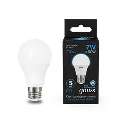 Gauss Лампа A60 7W 710lm 6500K E27 LED 1/10/50 102502307 - фото 89815