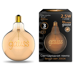 Gauss Лампа Filament G125 2,5W 200lm 2000К Е27 golden LED 175802003 - фото 89822