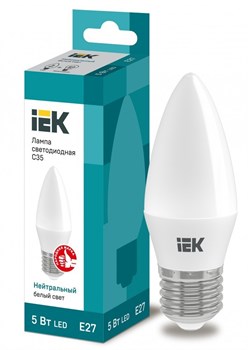 IEK Лампа светодиодная ECO C35 свеча 5Вт 230В 4000К E27 LLE-C35-5-230-40-E27 - фото 89837