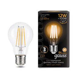 Gauss Лампа Filament А60 12W 1200lm 2700К Е27 LED 102902112 - фото 89838