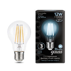 Gauss Лампа Filament А60 12W 1250lm 4100К Е27 LED 102902212 - фото 89851