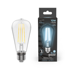 Gauss Лампа Filament ST64 10W 970lm 4100К Е27 LED 1/10/40 157802210 - фото 89911