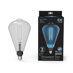 Gauss Лампа Filament ST164 6W 330lm 4000К Е27 gray straight LED 157802205 - фото 89929