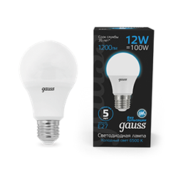 Gauss Лампа A60 12W 1200lm 6500K E27 LED 1/10/50 102502312 - фото 89961
