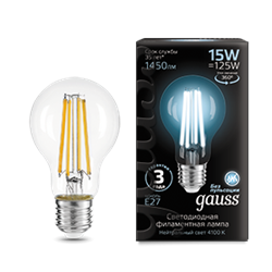 Gauss Лампа Filament А60 15W 1450lm 4100К Е27 LED 102902215 - фото 89985