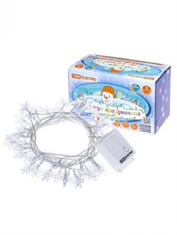 TDM Гирлянда светодиодная "Снежинки" 50LED, 5м, 8 режимов, многоцвет., прозр. шнур, 250 В, SQ0361-0047 - фото 90645