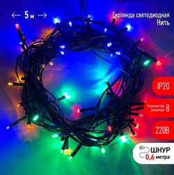 ЭРА ENIN-5M Гирлянда LED Нить 5 м мультиколор 8 режимов, 220V, IP20 Б0041892 - фото 90972