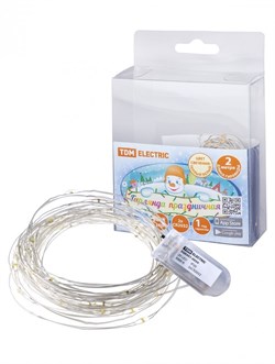 TDM Гирлянда светодиодная "Роса20" 20LED, 2м, 3000К, 2хCR2032 , SQ0361-0054 - фото 91022