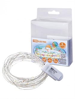 TDM Гирлянда светодиодная "Роса50" 50LED, 5м, многоцветная, 2хCR2032 , SQ0361-0060 - фото 91034