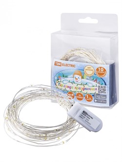 TDM Гирлянда светодиодная "Роса100" 100LED, 10м, 3000К, 2хCR2032, SQ0361-0056 - фото 91067