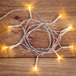NEON-NIGHT Гирлянда светодиодная универсальная 10 LED, 1,2 метра, прозрачный ПВХ, теплое белое свечение, батарейки 2хАА 303-073 - фото 91083