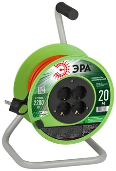 ЭРА Удлинитель силовой RP-4e-3х1.0-20m на пластиковой катушке c заземлением 4 розетки 20м ПВС 3х1мм2 Б0056098 - фото 93133
