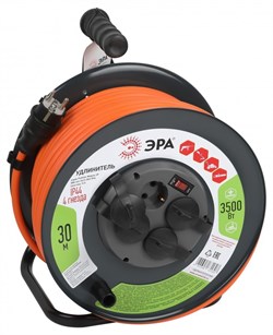 ЭРА Удлинитель силовой RMx-4es-3x2.5-30m-IP44 на металлической катушке с заземлением и выключателем 4 розетки 30м ПВС Б0052920 - фото 93141