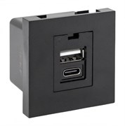 Розетка USB A+C, 2.1А, 2 гнезда, без индикатора, черная, матовая EKF E2MR2B-21USB-10-AC