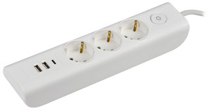 IEK MODERN Удлинитель У03В с/з 2м 3х1мм2 16А/250В USBх3 бел. WYP12-16-03-02-ZKU-K01