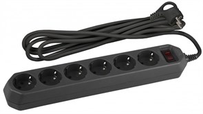 ЭРА USF-6es-1,5m-B-BOX Черный Сетевой фильтр базовая защита, с/з, с выключателем, 6гн, 1,5м, ПВС, 10А Б0037261