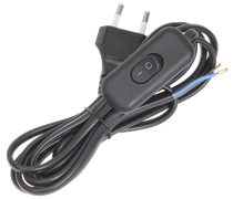 IEK Шнур УШ-1КВ опрессованный с вилкой со встроенным выключателем 2х0,75/2метра, черный WUP20-02-K02