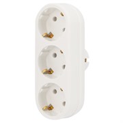 Тройник электрический линейный, 16 А, с заземлением, белый Rexant 11-1079