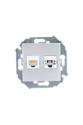 Simon 15 Алюминий Розетка ТЛФ + комп RJ11+RJ45 кат.5е
