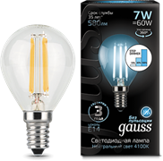 Gauss Лампа Filament Шар 7W 580lm 4100К Е14 шаг. диммирование LED 105801207-S