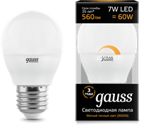 Gauss Лампа Шар 7W 560lm 3000К Е27 диммируемая LED 105102107-D