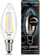 Gauss Лампа Filament Свеча 5W 450lm 4100К Е14 диммируемая LED 103801205-D