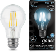 Gauss Лампа Filament А60 8W 780lm 4100К Е27 LED 102802208