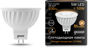 Gauss Лампа MR16 12V 5W 500lm 3000K GU5.3 LED 201505105