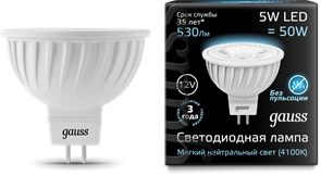 Gauss Лампа MR16 12V 5W 530lm 4100K GU5.3 LED 201505205