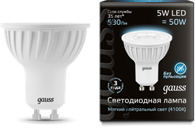 Gauss Лампа MR16 5W 530lm 4100K GU10 LED 101506205