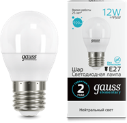 Gauss Лампа Elementary Шар 12W 920lm 4100K Е27 LED 53222