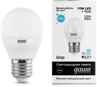 Gauss Лампа Elementary Шар 10W 730lm 4100K Е27 LED 53220