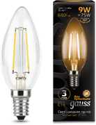 Gauss Лампа Filament Свеча 9W 680lm 2700К Е14 LED 103801109