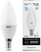 Gauss Лампа Elementary Свеча 6W 470lm 6500K Е14 LED 33136