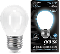 Gauss Лампа Filament Шар 5W 450lm 4100К Е27 milky LED 105202205
