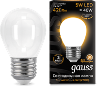 Gauss Лампа Filament Шар 5W 420lm 2700К Е27 milky LED 105202105