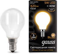 Gauss Лампа Filament Шар 5W 420lm 2700К Е14 milky LED 105201105