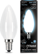 Gauss Лампа Filament Свеча 5W 450lm 4100К Е14 milky LED 103201205