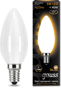 Gauss Лампа Filament Свеча 5W 420lm 2700К Е14 milky LED 103201105