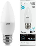 Gauss Лампа Elementary Свеча 8W 540lm 4100K Е27 LED 33228