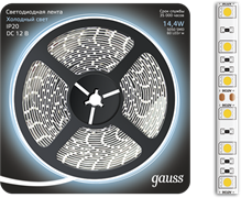Gauss Лента LED 5050 -SMD 14.4W 12V DC холодный белый (блистер 5м) 312000314
