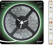 Gauss Лента LED 2835 -SMD 4.8W 12V DC зеленый IP66 (блистер 5м) 311000605