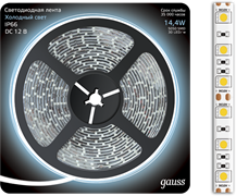 Gauss Лента LED 5050 -SMD 14.4W 12V DC холодный белый IP66 (блистер 5м) 311000314