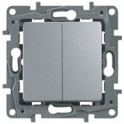 Legrand Etika алюминий переключатель 2-клавишный, 10А, Автоматические клеммы 672412