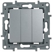 Legrand Etika алюминий выключатель 3-клавишный, 10А, автозажимные клеммы 672413