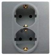 Legrand Etika алюминий розетка 2-ая с заземлением, , винтовые клеммы, 16А, 250 В 672423