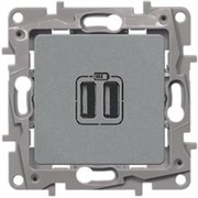 Legrand Etika алюминий розетка USB 2-ая 240В/5В 2400мА 672494
